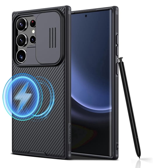 Dteck Case for Samsung Galaxy S24 Ultra,Shockproof Rubber Magnetic Mag-Safe Case Sliding Camera Cover Luxury Business Slim Back Case,Black