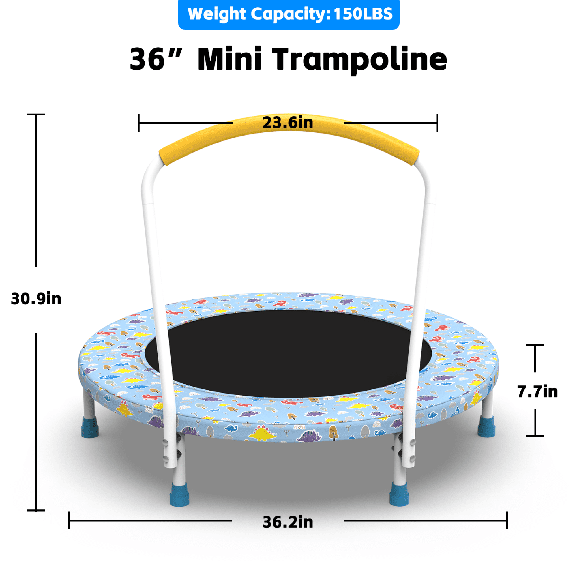 36" Trampoline for Kids,3 Foot Indoor Outdoor Trampoline with Foam Handle,No-Gap Safe Design,Kid Trampoline with Safety Enclosure Net for Boys Girls, Ages 1-8,Blue