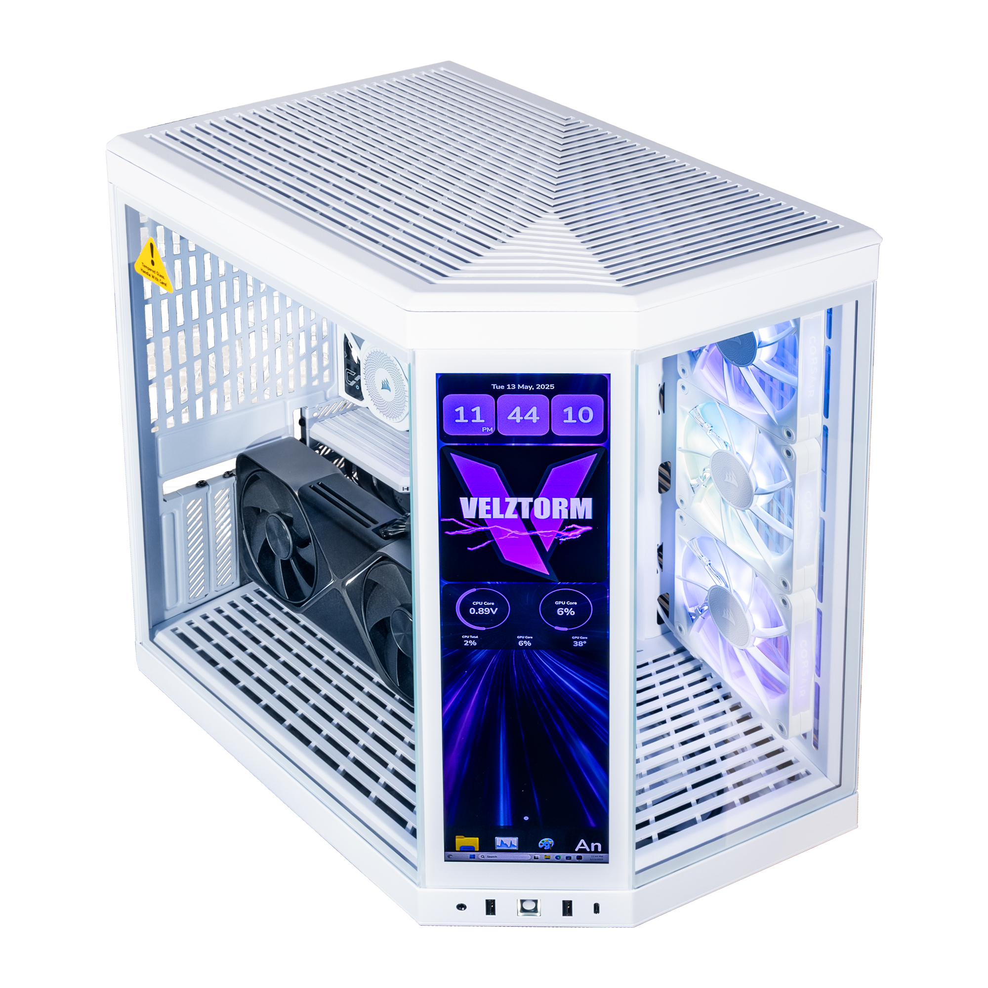 Velztorm LCD Praetix Custom Built Y70 Touch Gaming Desktop PC (Intel i9-14900K, RTX 5080, 32GB DDR5, 2TB PCIe SSD, RGB Fans, 360mm AIO, 1000W PSU, WiFi 6, Bluetooth 5.2, RJ-45, Win 11 Home)