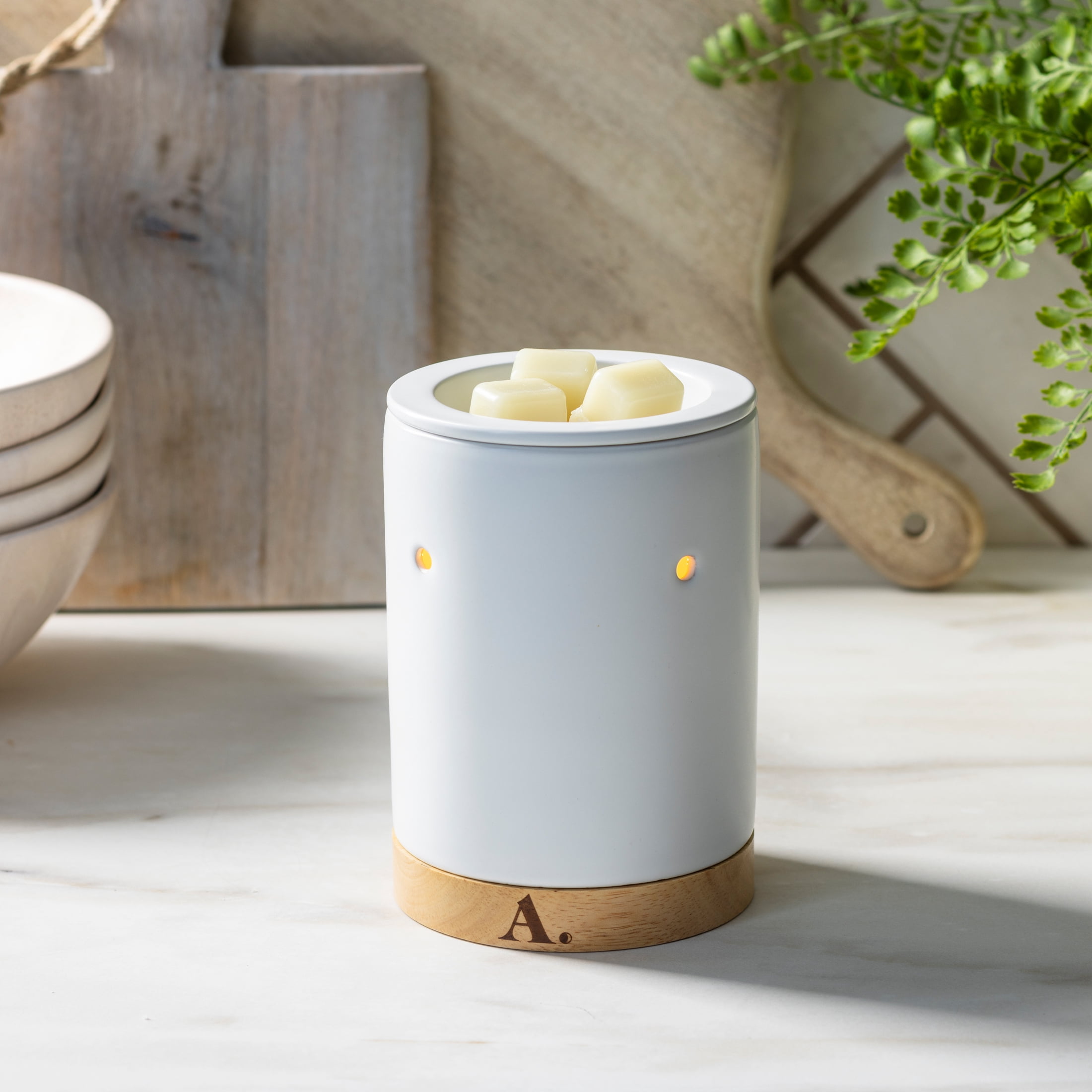 Allswell Wax Warmer Cream Ceramic with Wood Base