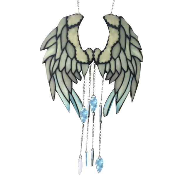 Angelic Feathers Stained Glass Hand-Made Wind Chimes Home Decoration HU5485