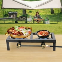 Portable Camping Double Burner Stove, Gas Powered, 8000W Burners, Cast Iron, Adjustable Heat, Perfect for Outdoor Cooking, BBQs, Hiking, and Picnics