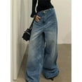 thumbnail image 3 of HLSOHJP Women's Straight Baggy Jeans Vintage Street Cool Girl High Waist Wide Leg Pants Female Casual Ground White Blue Denim Trousers, 3 of 4