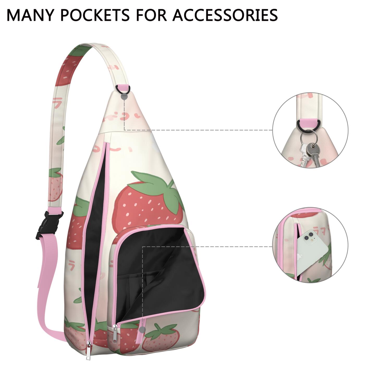 Strawberry Sling Bag Crossbody Backpack,Sling Backpack Adjustable Casual Shoulder Backpack for Cycling Mountain Climbing