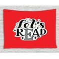 thumbnail image 1 of Book Tapestry, Let's Read Inspirational and Motivational Quote Print on Vibrant Red Background, Wall Hanging for Bedroom Living Room Dorm Decor, 80W X 60L Inches, Red Black White, by Ambesonne, 1 of 2
