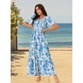 thumbnail image 2 of DARING DIVA Women's Floral Short Flutter Sleeve Flowy Maxi Dresses M Blue, 2 of 6
