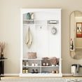 thumbnail image 2 of 47.2'' Wide Hall Tree With Shoe Storage Bench, White. Entryway Furniture Hooks & Open Shelves. Modern Minimalist Look. Adjustable Shelves For Different Sizes. Particleboard Decor Construction, 2 of 6