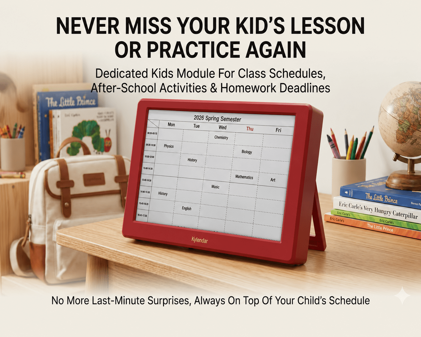 Kylendar V2 7.5" E-Ink Family Calendar, Smart Shared Schedule Display for Home Organization, Red