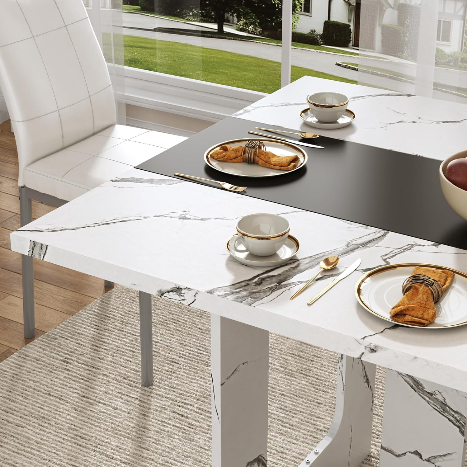 ANPOO 7 Piece Dining Table Set with 6 Chairs, 71" Kitchen Table & Chairs Set for 4-8 People, Rectangle Dining Table with Wooden Legs for Dining Room, Living Room