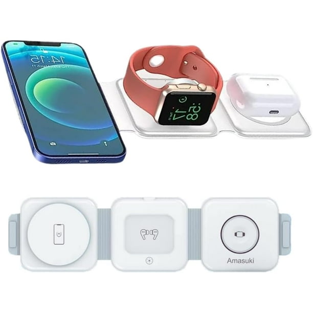 Mastery Brand Cargador Inalámbrico 3 en 1 Plegable – Estación de Carga Apple para iPhone y Apple Watch – Cargador iPhone Inalámbrico con Carga Rápida Magnética Universal y Diseño Portátil