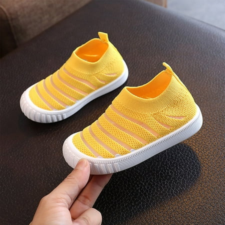 

nsendm Summer And Autumn Girls Flying Woven Mesh Breathable Comfortable Flat Casual Cute Toddler Shoe Size 11 Yellow 30