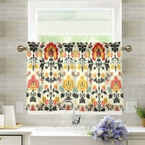 Yayeee Kitchen Curtains Tier Pair Light Filtering 27"x36" Rod Pocket Short Cafe Window Panel, Beige Floral