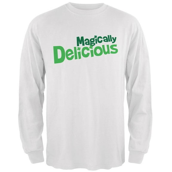 St. Patrick's Day Magically Delicious White Adult Long Sleeve T-Shirt - Medium