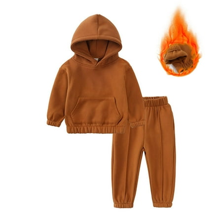 

Odeerbi Toddler Boys Girls Fleece Lined Sweatsuit Cotton Sports Hoodie Winter Children s Long Sleeve Hooded Sweatshirt Pockets Tops Cargo Pants 2024 Casual Sports Two-piece Set Brown 4-5 Years