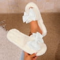 thumbnail image 4 of Women Fluffy Faux Fur Glitter Bow Square Open Toe Slide Slippers White 5.5-6, 4 of 9