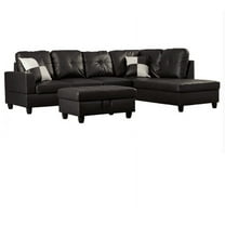 ULT Classic Black Faux Leather Sectional Sofa, Right Facing Chaise, 74.5"D x 103.5"W x 35"H