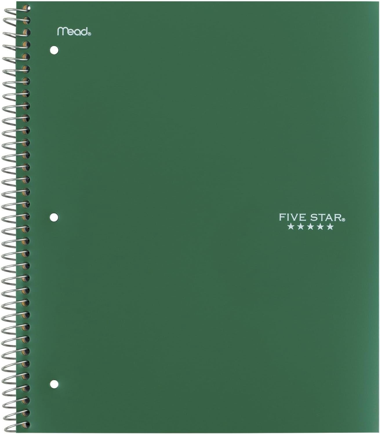 General Spiral Notebook + Study App, 5 Subject, College Ruled Paper, 8-1/2" x 11", 200 Sheets, Fights Ink Bleed, Water Resistant Cover, Forest Green (72079) (Pack of 6)