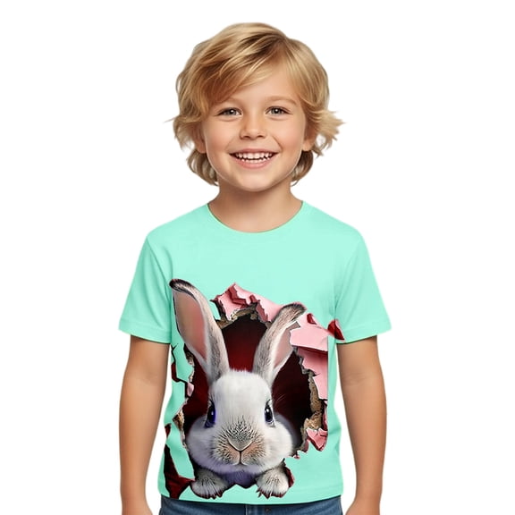 Adeawade Tops For Boys Short Sleeve T Shirts Crewneck Tee Solid Color Bunny Prints Easter Trend Clothes 1-2 Years Mint Green