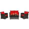 thumbnail image 3 of Costway 4 PCS Patio Rattan Furniture Set Glass Table Shelf Sofa Cushion Red, 3 of 10