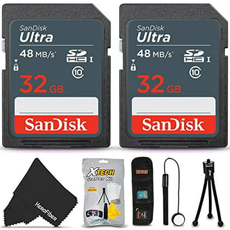 SanDisk 64GB Ultra Class 10 SDHC UHS-I Memory Card (32GB SD Card x 2) + Xtech Starter Kit for Nikon D850 D750 D500 D810 D3400 D3300 D5600 D5500 D7500 D7200 D7100 D7000 D800 D610 D600 D80 D90 (Best Memory Card For Nikon D5500)