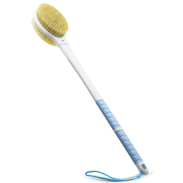Cepillo de ducha con cerdas suaves y rígidas, mango extra largo de 20.5 pulgadas, cepillo de baño de doble cara, exfoliante corporal para cepillado húmedo o seco (mango extra largo)