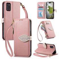 Leather For Samsung Galaxy A53 5G Case Leaf buckle zipper wallet  3-card  Flip Wallet Leather Case With Card Holder Magnetic Closure  Phone Cases Cover,Pink,For Galaxy A53 5G