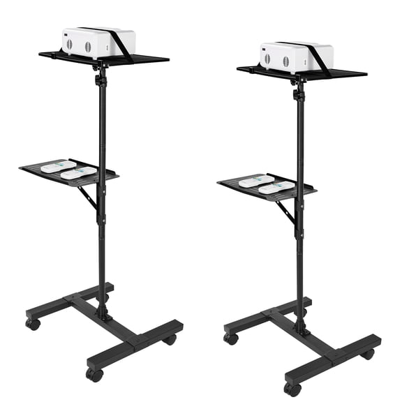 KFFKFF Adjustable Projector Stand with Dual Shelves, Height Range 33.86 to 53.54 Inches, Sturdy Tripod Design for Laptops, Projectors, and Presentations