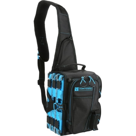 Fishing Drift Series Sling Pack - Blue 3600 Size Rucksack w/ 3 Fishing Tackle Trays Built in Rain Fly Heavy Duty Fishing Sling Pack Tackle Carrying Case Plier Holster