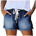 thumbnail image 3 of Tqcoqu Linen Shorts for Women Casual Summer High Waisted Wide Leg Lounge Beach Vacation Shorts with Pockets,Blue,Women's S-XXL, 3 of 9