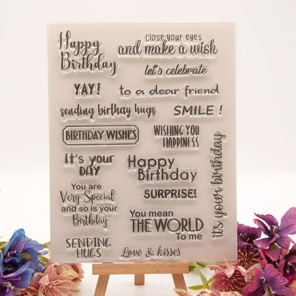 Ouginx 5.5 by 7.1 Inch Birthday Wishes Letter Clear Stamps for Card Making Scrapbooking Arts Crafts Decoration