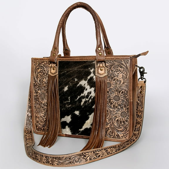AD American Darling ADBG230BKW Briefcase Hand Tooled Hair On Genuine Leather Women Bag Western Handbag Purse