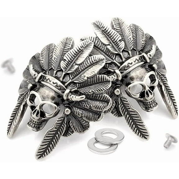 Skull Concho Screw Back Tribal Chief Head Conchos Leathercraft 2pcs 1-3/4 Inches CHS21 (Silver)