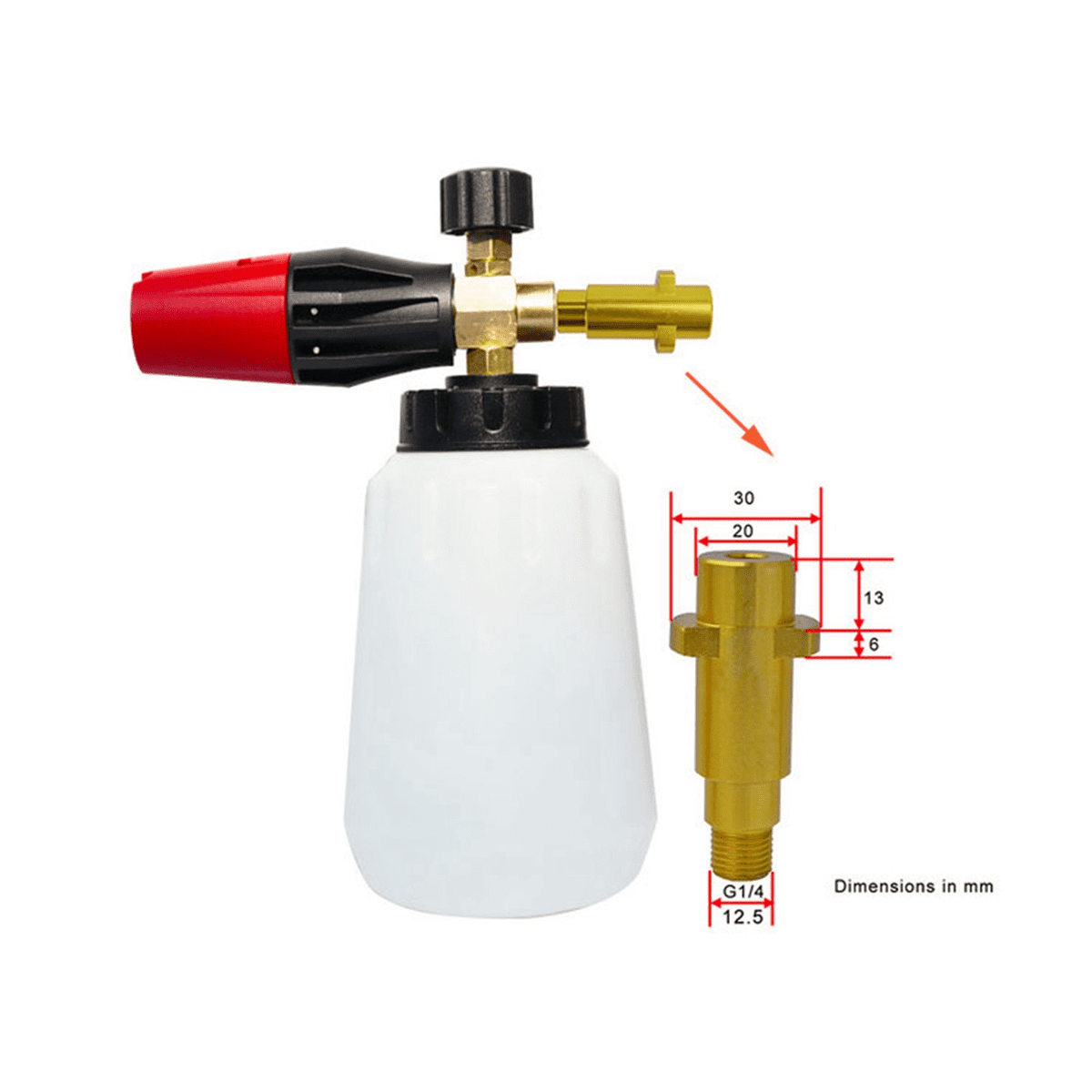3X Pressure Washer Snow Foam Nozzle Adjustable Foam Cannon Generator Clean Soap Foam Wash for Interskol L,3 x generator 3 x 1 liter bottle 3 x straw 3 x adapter 3 x Vinyl tape,White & black & red
