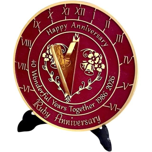 40th Ruby Wedding Anniversary Sundial Gift. Great Gift for Him, Her,