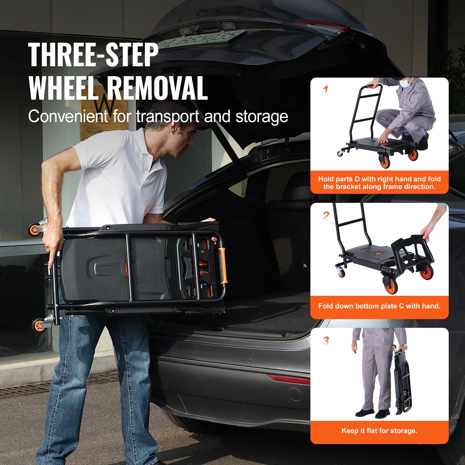 VEVOR Aluminum Hand Truck, 2 in 1, 300 lbs Load Capacity, Heavy Duty Industrial Convertible Folding Hand Truck and Dolly, Utility Cart Converts from Hand Truck to Platform Cart with Rubber Wheels