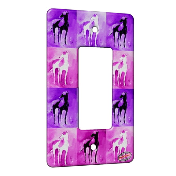 KuzmarK™ 1 Gang Rocker Wall Plate - Red Spotted Greyhound Standing Dog Pink Pattern Art by Denise Every