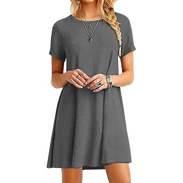 Robe T-Shirt Décontractée d'Été pour Femme, Ligne A, Évasée, Simple, Multicolore, Mini