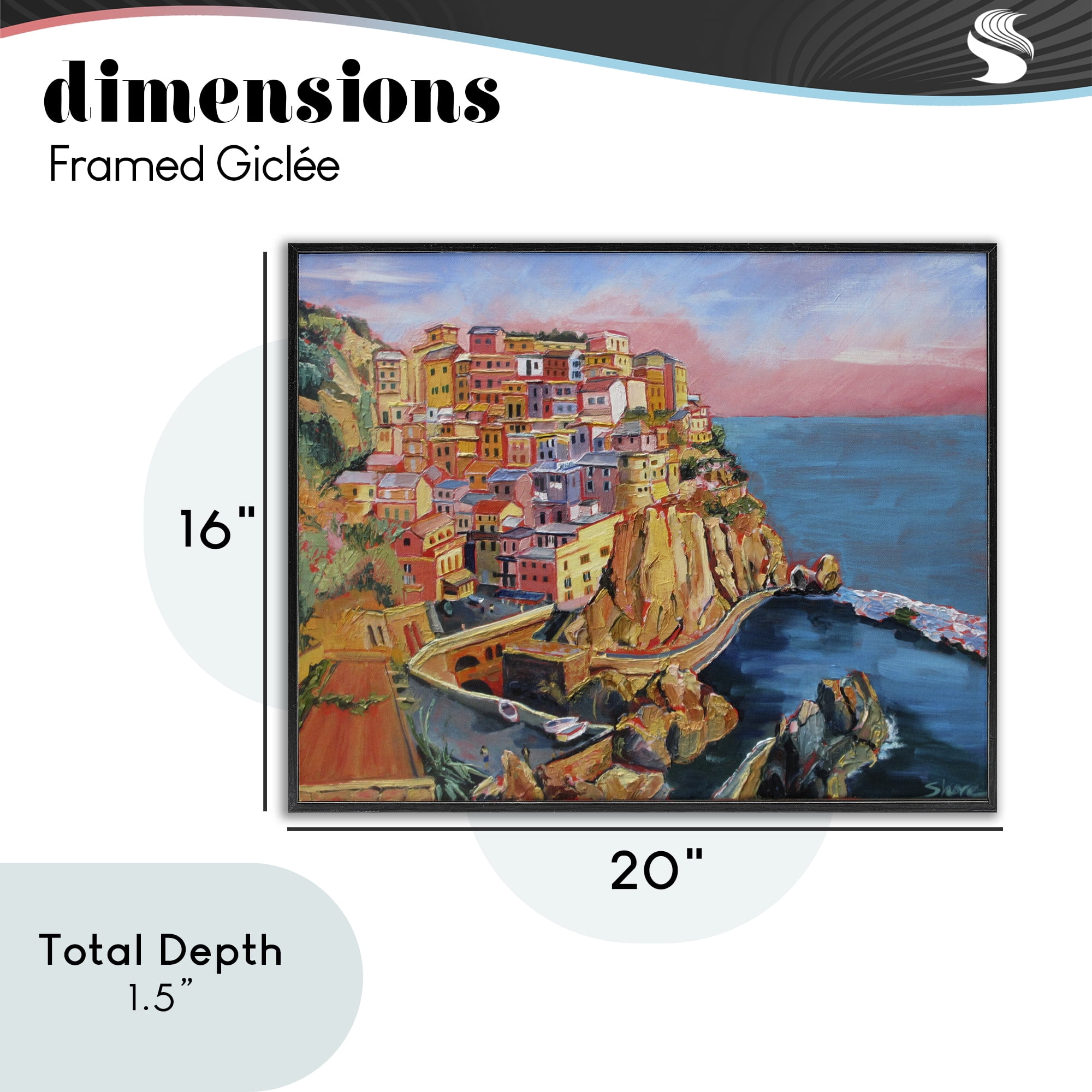 Stupell Industries Cinque Terre Seascape Architecture Black Framed Giclee Art, design by Maxine Shore