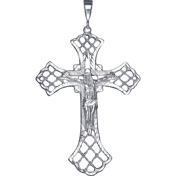 Huge Heavy Sterling Silver Cross with Jesus Pendant Necklace 5 Inches 30 Grams