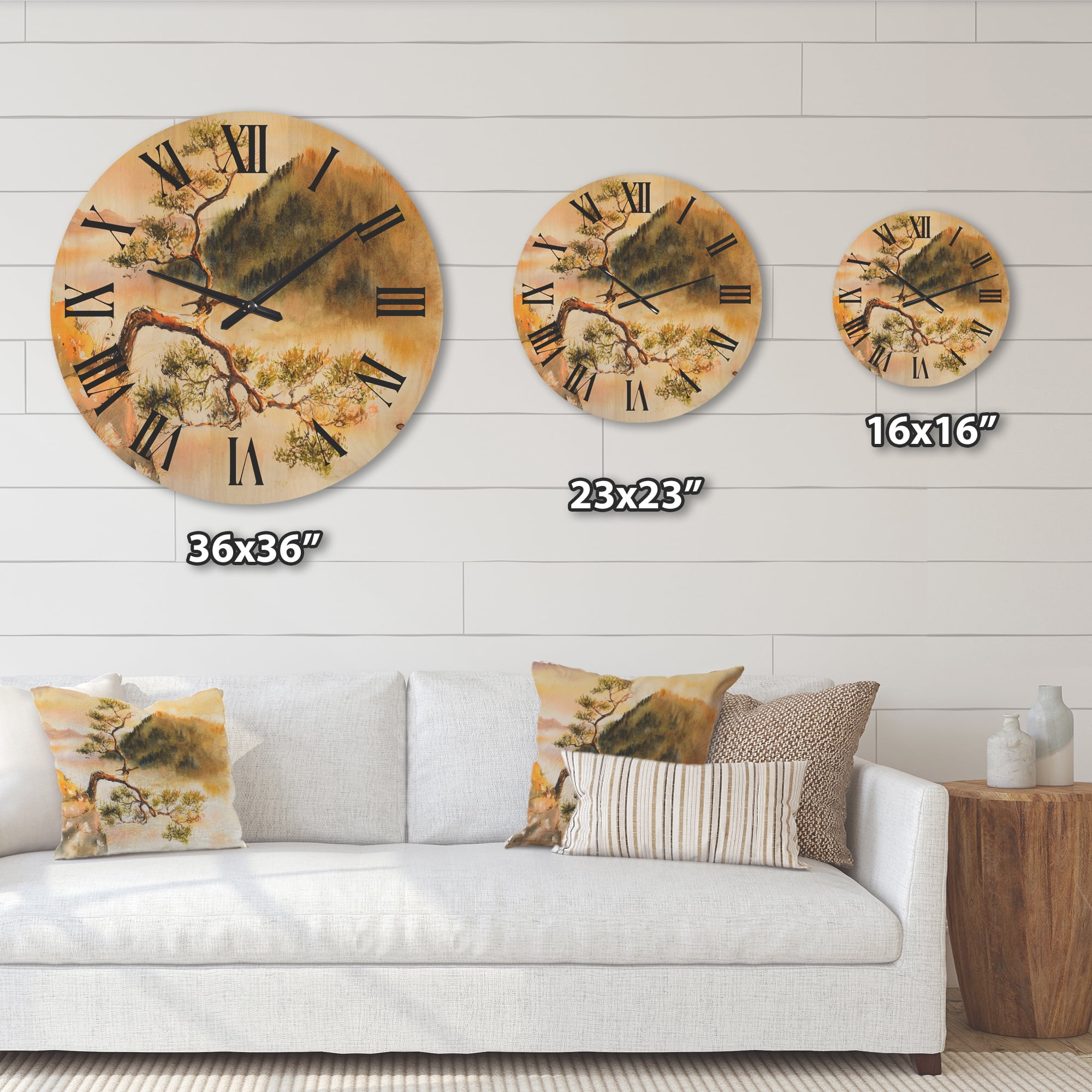 Designart 'The Top of Sokolica Peak With Curved Pine Tree' Traditional Wood Wall Clock