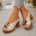 thumbnail image 3 of Rokment Women's Buckles Platform Dressy Slides Sandals 2026 Ladies Fashion Casual Leather Peep Toe Slip on Chunky Block High Heels Half Slippers Mules Beige Size 6, 3 of 6