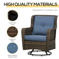 thumbnail image 4 of Outsunny 3-Piece Patio Bistro Set, PE Rattan Wicker Outdoor Furniture, Soft Cushions, 2 360 Swivel Rocking Chairs, 2-Tier Coffee Table, Blue, 4 of 9