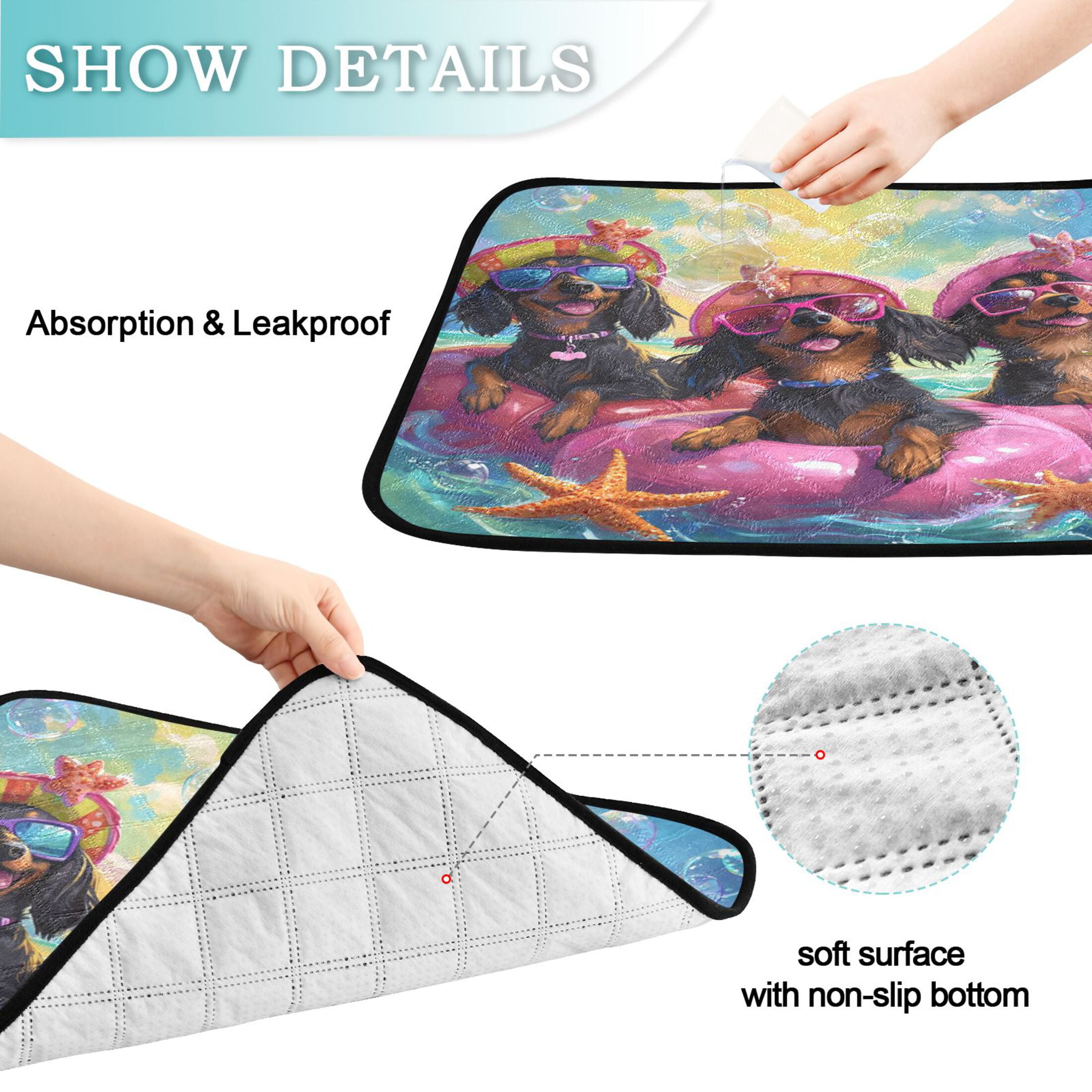 Qxltty Summer Dachshunds Cat litter Pads Pet Set of 2 Diaper Mats Center Anti-leakage Layer Absorbent Soft and Comfortable