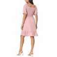 thumbnail image 3 of INSPIRE CHIC Women's Summer Square Neck Puff Short Sleeve Smocked Back Ruffle A-Line Casual Dress S Pink, 3 of 6