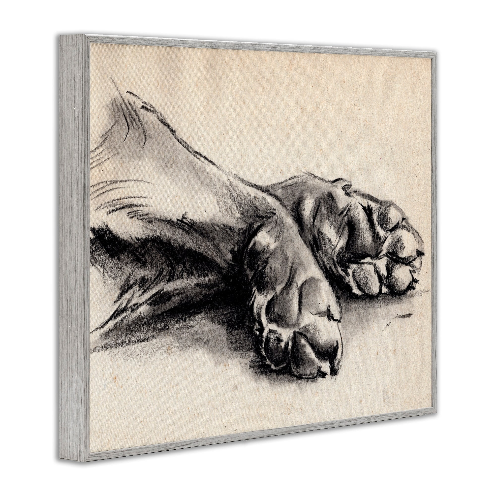 Stupell Industries Dog Paw Charcoal Design Minimal Tan Black Gray Framed by Jennifer Paxton Parker