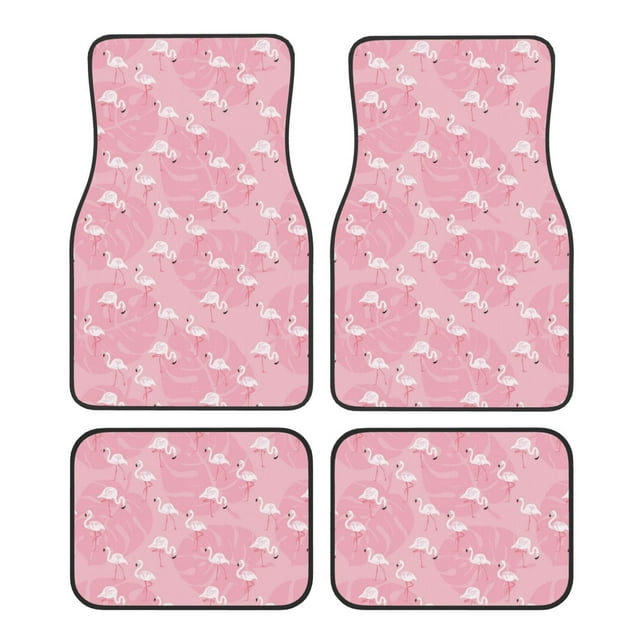 Disketp Flamingos and Flowers for Crystal Velvet Car Mats Four-Piece Set,All-Season Automotive Protection, Vehicles, Cars, Trucks, and SUVs,Anti-Slip Design