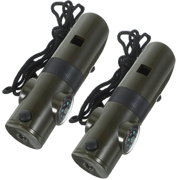 Luxshiny 2Pcs Hiking Survival Whistle with Compass Thermometer LED Light Magnifier and Portable Lanyard