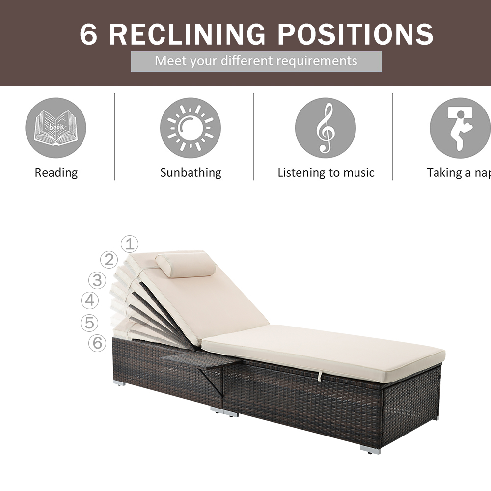 uhomepro Reclining PE Rattan Outdoor Chaise Lounge - Set of 2 Brown and Beige - image 4 of 13