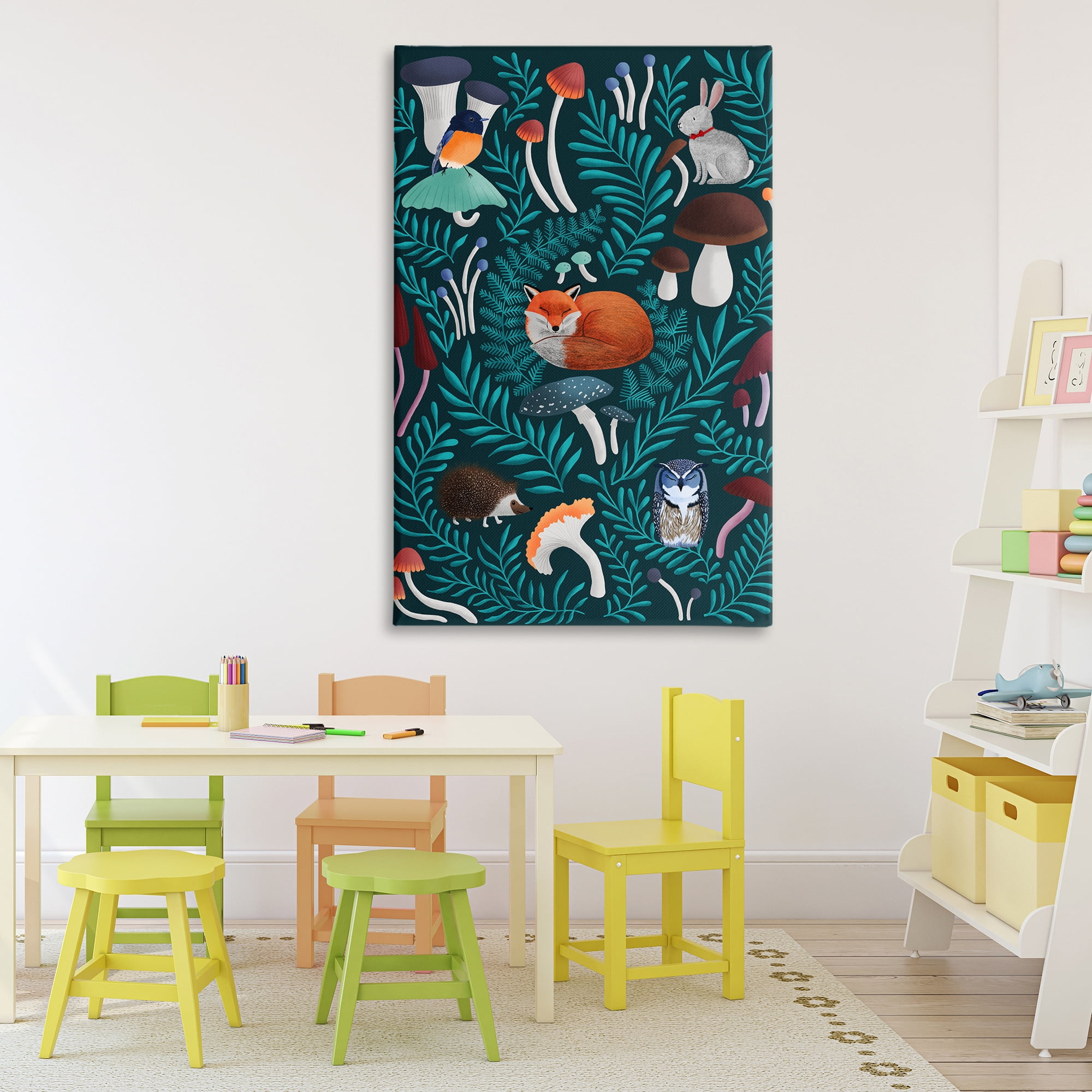 Woodland Animals & Botanical Sprigs Canvas Wall Art, design by Metka Hiti