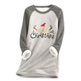thumbnail image 1 of Hauts de Noël Dégagement Femmes Col Rond Impression de Noël Léopard Patchwork Velours Chaud Manches Longues Tops Gris L, 1 of 1